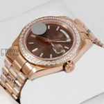 All Rose Gold Stone Bezel & Deep Brown Dial Automatic Watch