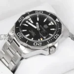 All Silver Automatic Watch with Black Dial and Bezel
