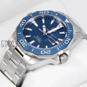 All Silver Automatic Watch with Blue Dial and Bezel
