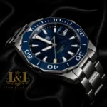 All Silver Automatic Watch with Blue Dial and Bezel