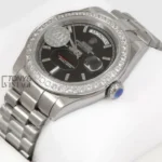 All Silver Stone Bezel & Black Dial Automatic Watch