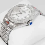 All Silver Watch with Dial and Stone Bezel