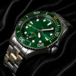All Silver Watch with Green Dial & Bezel