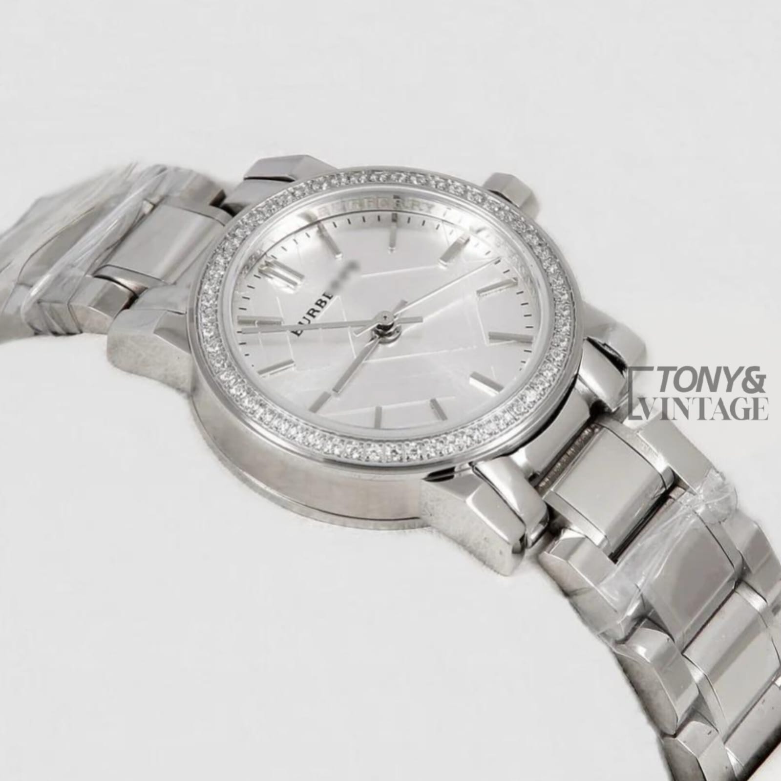 All Silver With Stone Bezel Ladies Watch