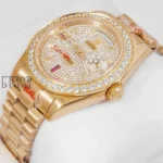All Yellow Gold Automatic Watch with Stone Dial and Bezel