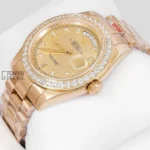 All Yellow Gold Dial Stone Bezel Automatic Watch