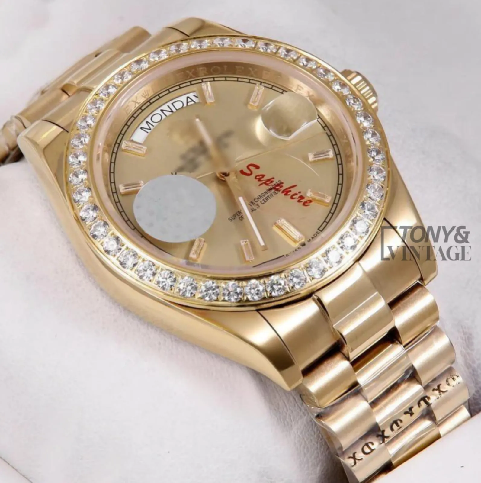 All Yellow Gold Watch with Stone Numeral Dial