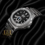 Annual Calendar Moon Phase Silver Automatic Watch with Charcoal Gray Dial