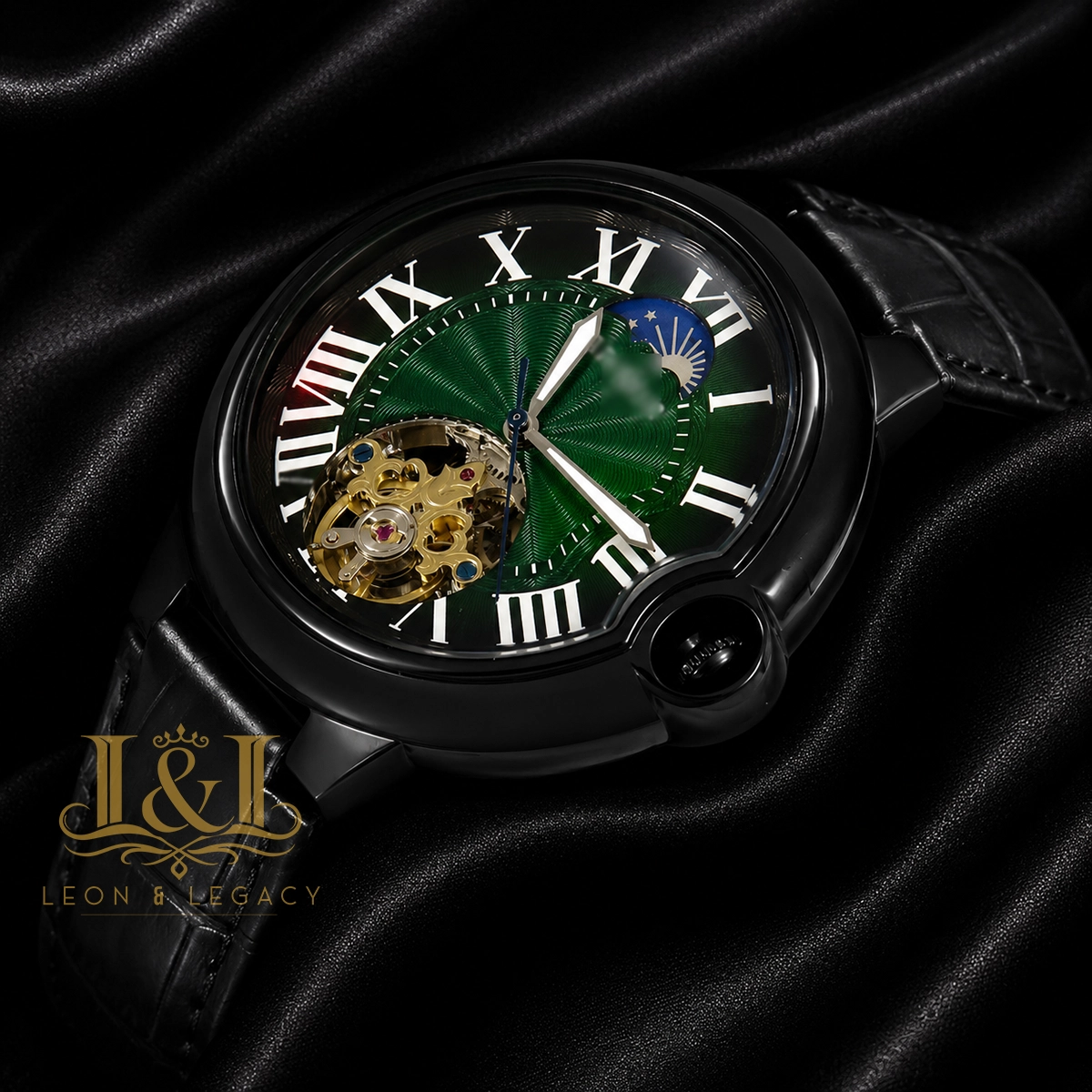Ballon Bleu Tourbillon Automatic Watch in All Black With Green Dial 1 copy