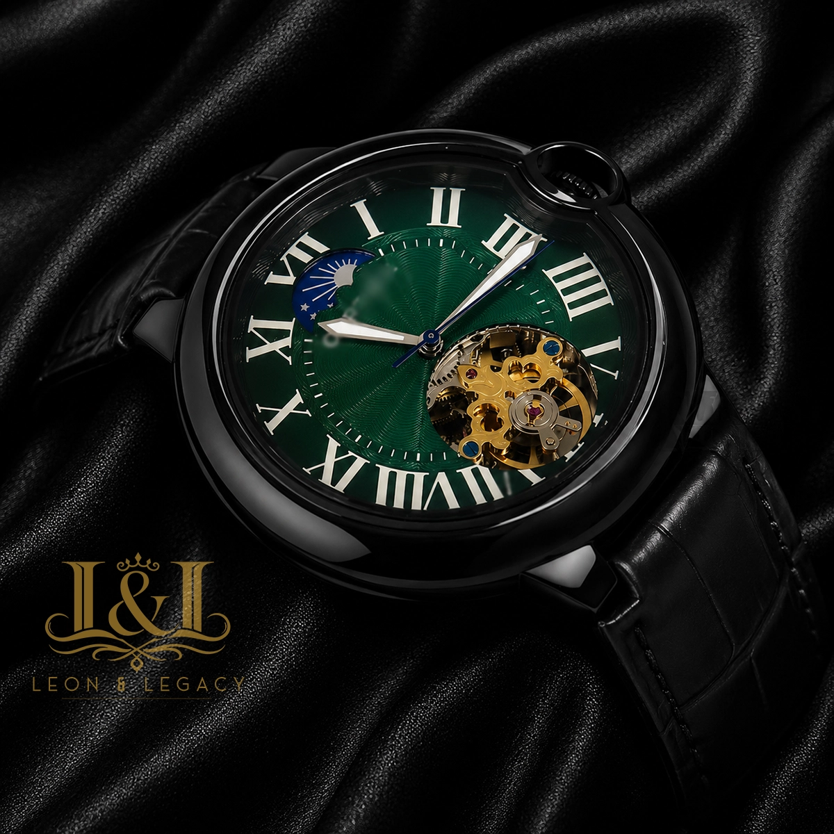 Ballon Bleu Tourbillon Automatic Watch in All Black With Green Dial