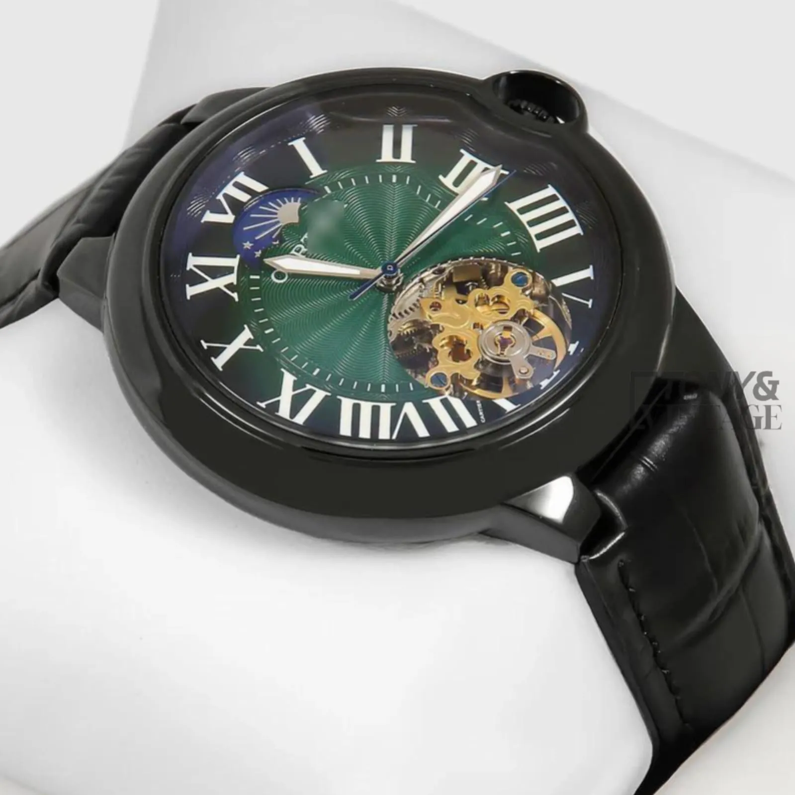 Ballon Bleu Tourbillon Automatic Watch in All Black With Green Dial