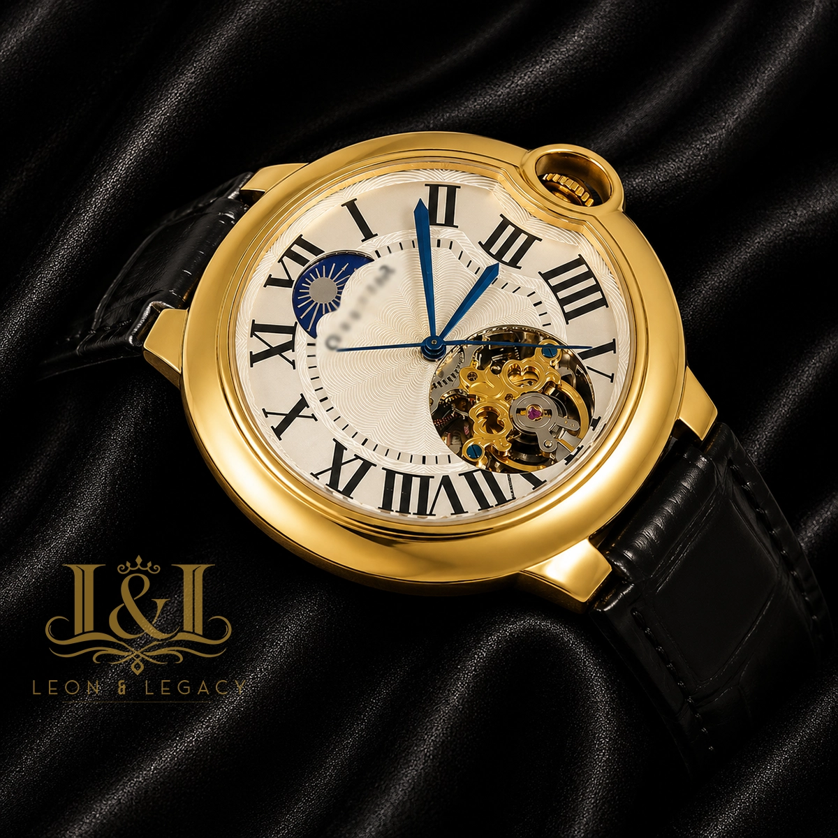 Ballon Bleu Tourbillon Watch in Rose Gold With Black Leather Strap