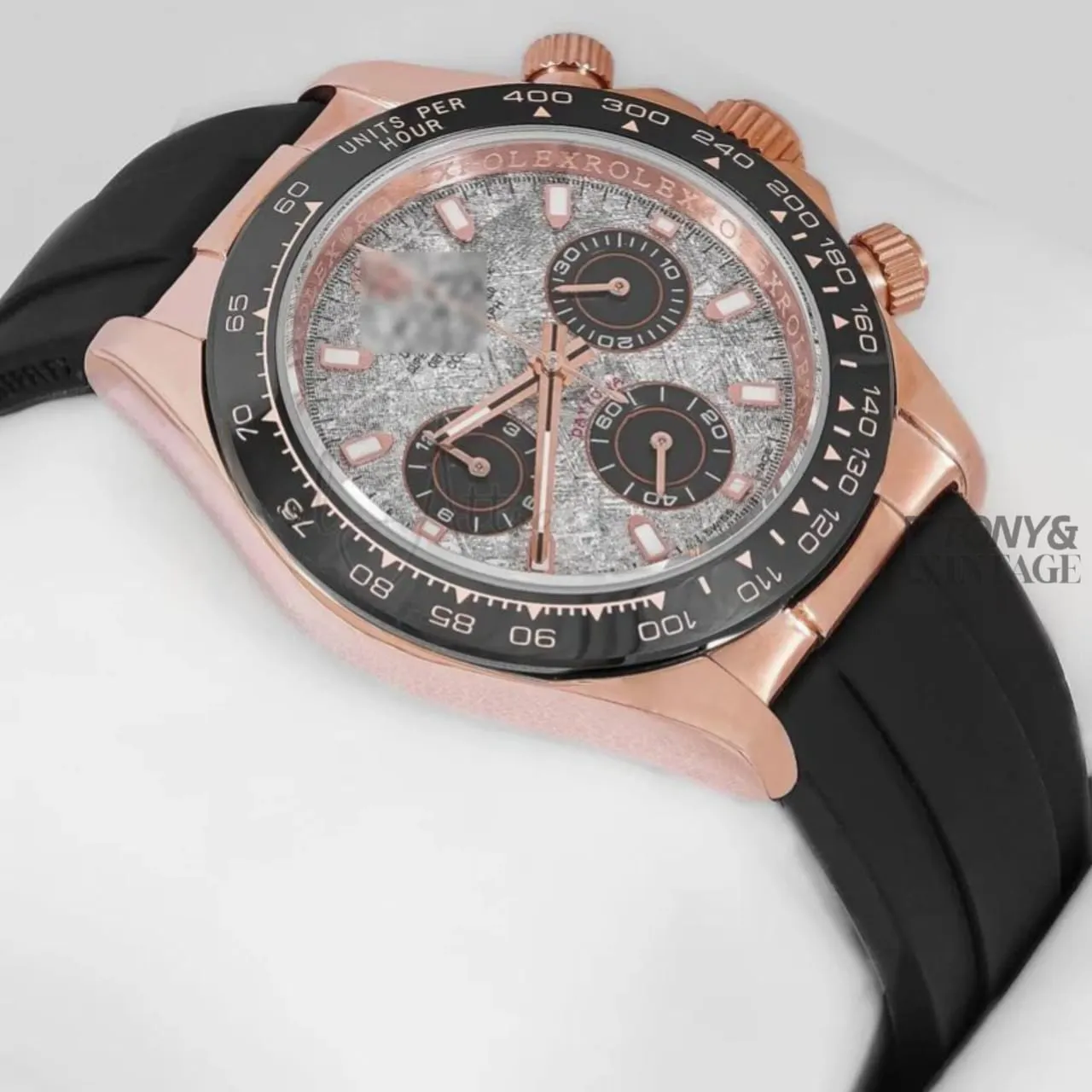 Chronograph 40 Rose Gold Case Gray Marble Dial & Black Rubber Strap