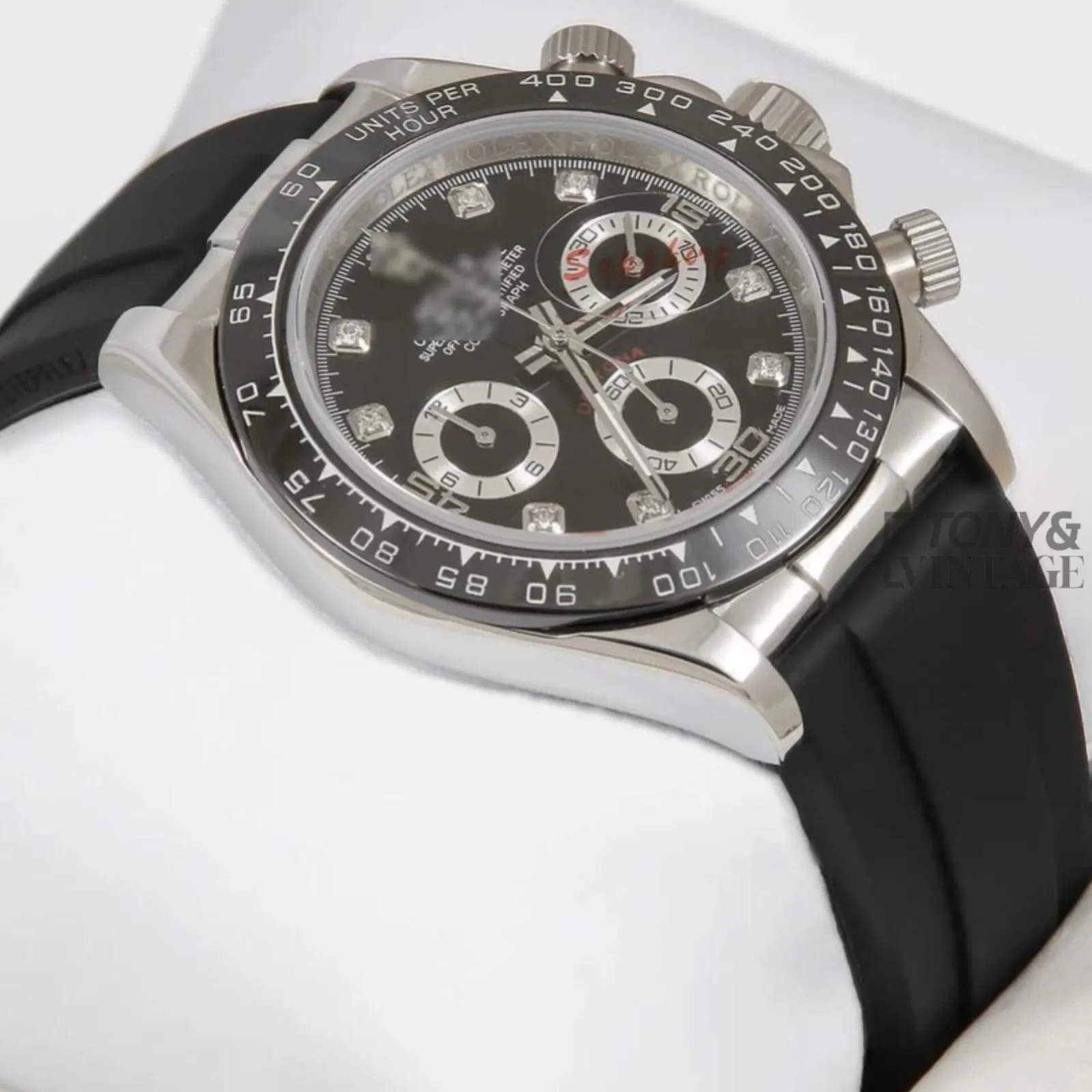 Chronograph 40 Silver Case Ceramic Bezel Black Dial & Black Rubber Strap