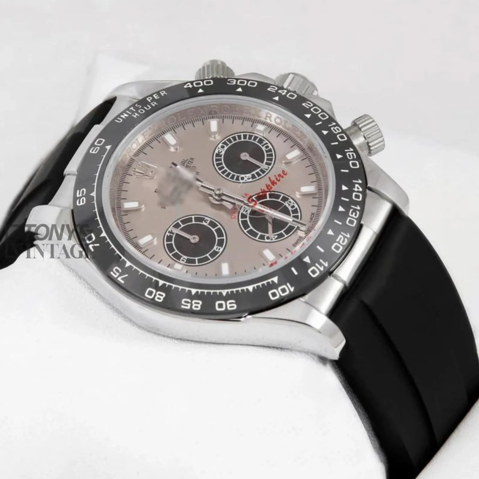 Chronograph 40 Silver Case Ceramic Bezel Tortilla Dial & Black Rubber Strap