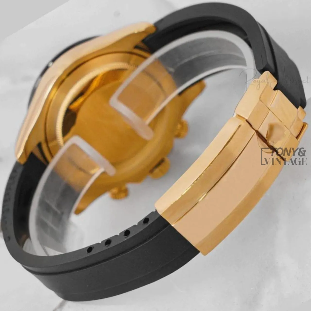 Chronograph 40mm Rose Gold Case Green Dial & Black Rubber Strap