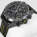 Chronograph All Black Case Watch with Dial and Black Leather Strap