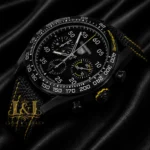 Chronograph All Black Case Watch with Dial and Black Leather Strap