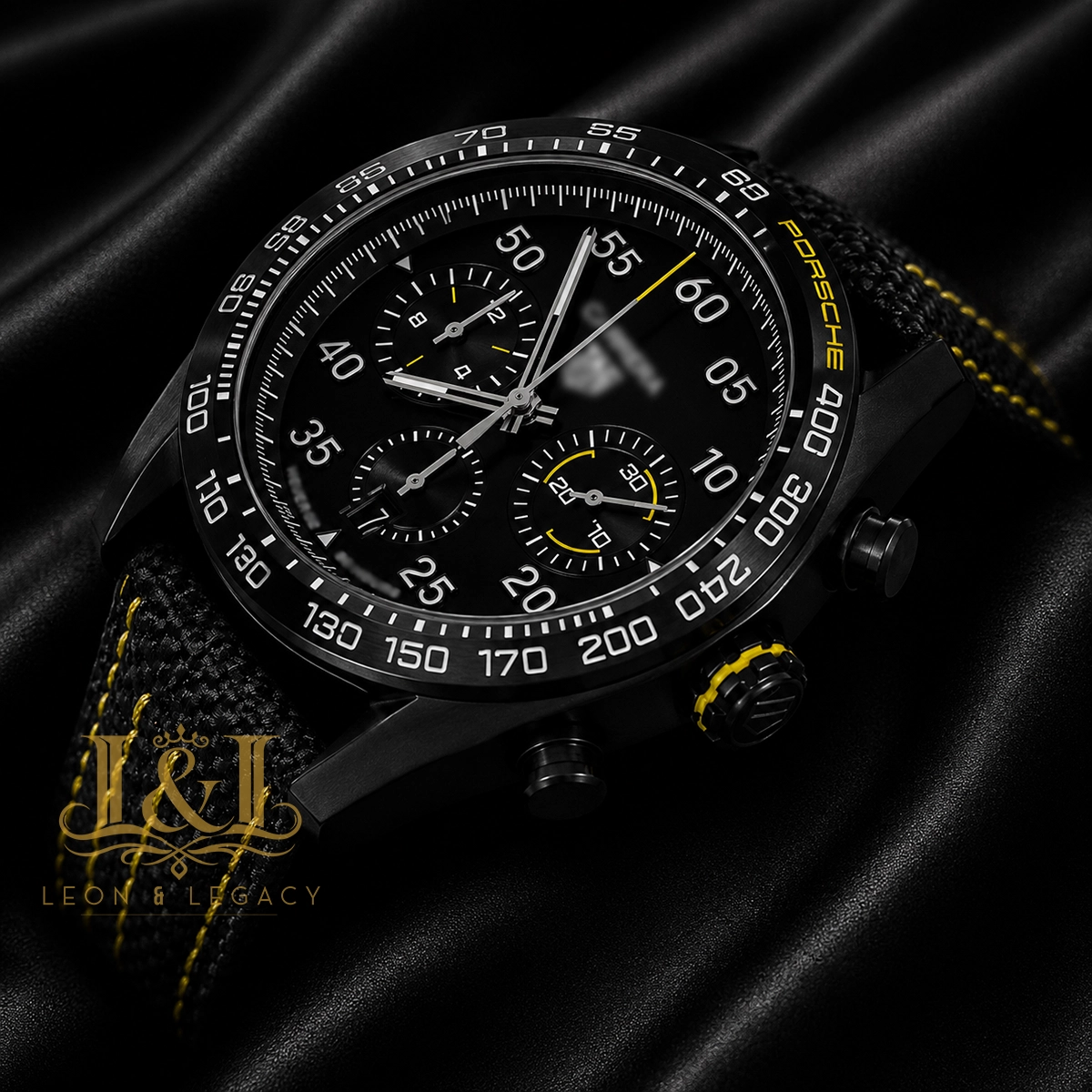 Chronograph All-Black Case Watch with Dial and Black Leather Strap1 copy