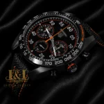 Chronograph All Black Case Watch with Dial and Black Leather Strap