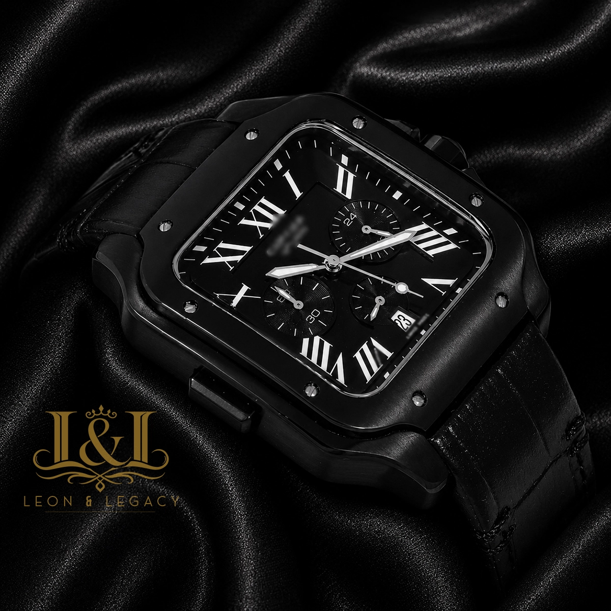 Chronograph All Black Watch With Dial and Strap