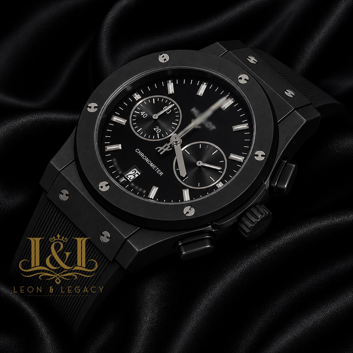 Chronograph Black Case With Black Dial & Black Rubber Strap 1 copy