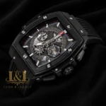 Chronograph Black Watch With Skeleton Dial and PVC Strap