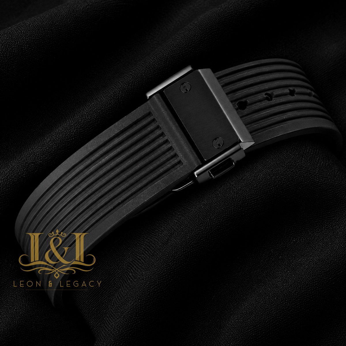Chronograph Black Watch With Skeleton Dial and PVC Strap