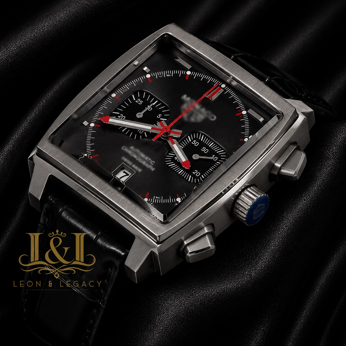 Chronograph Final Edition Silver Case with Grey Dial and Black Leather Strap Watch1 copy TAG Heuer Monaco Automatic Replica Watch CAW211J.FC6476