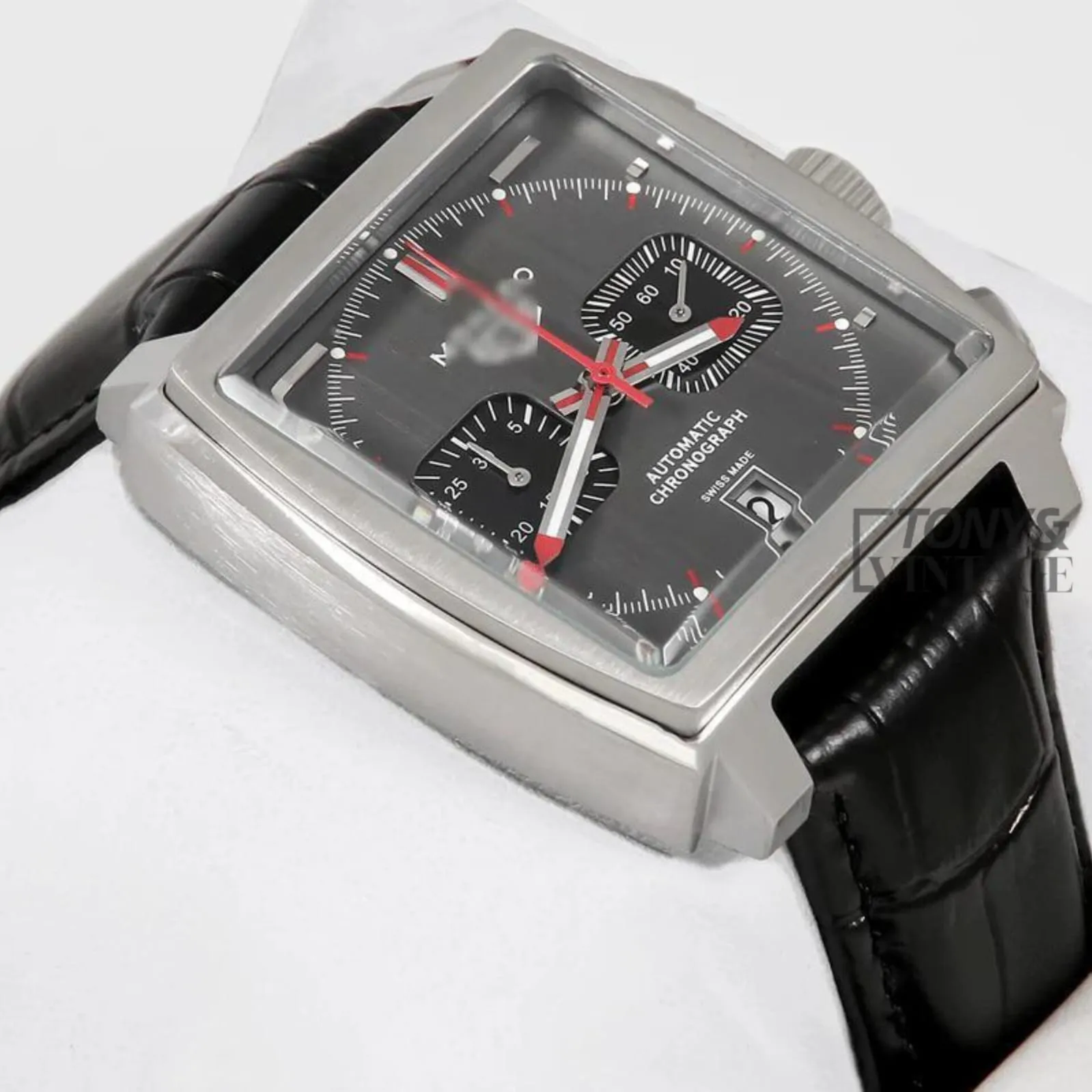Chronograph Final Edition Silver Case with Grey Dial and Black Leather Strap Watch