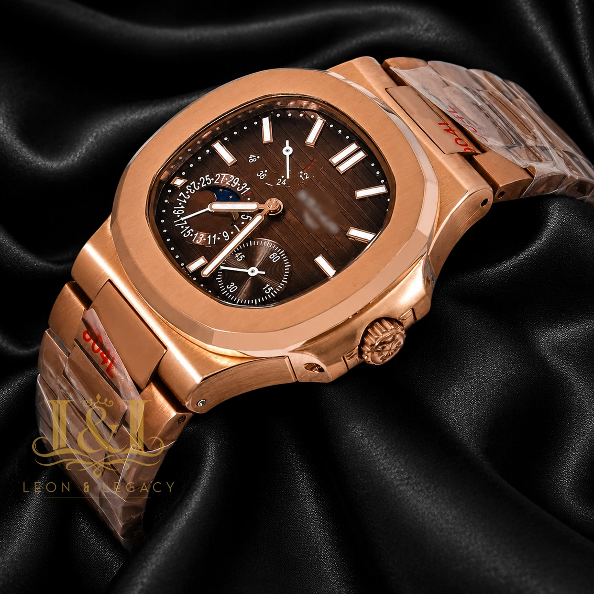 Chronograph Moon Phase Rose Gold Automatic Watch with Brown Dial 1 copy
