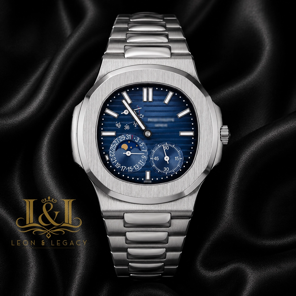 Chronograph Moon Phase Silver With Blue Dial Automatic Watch 1 copy