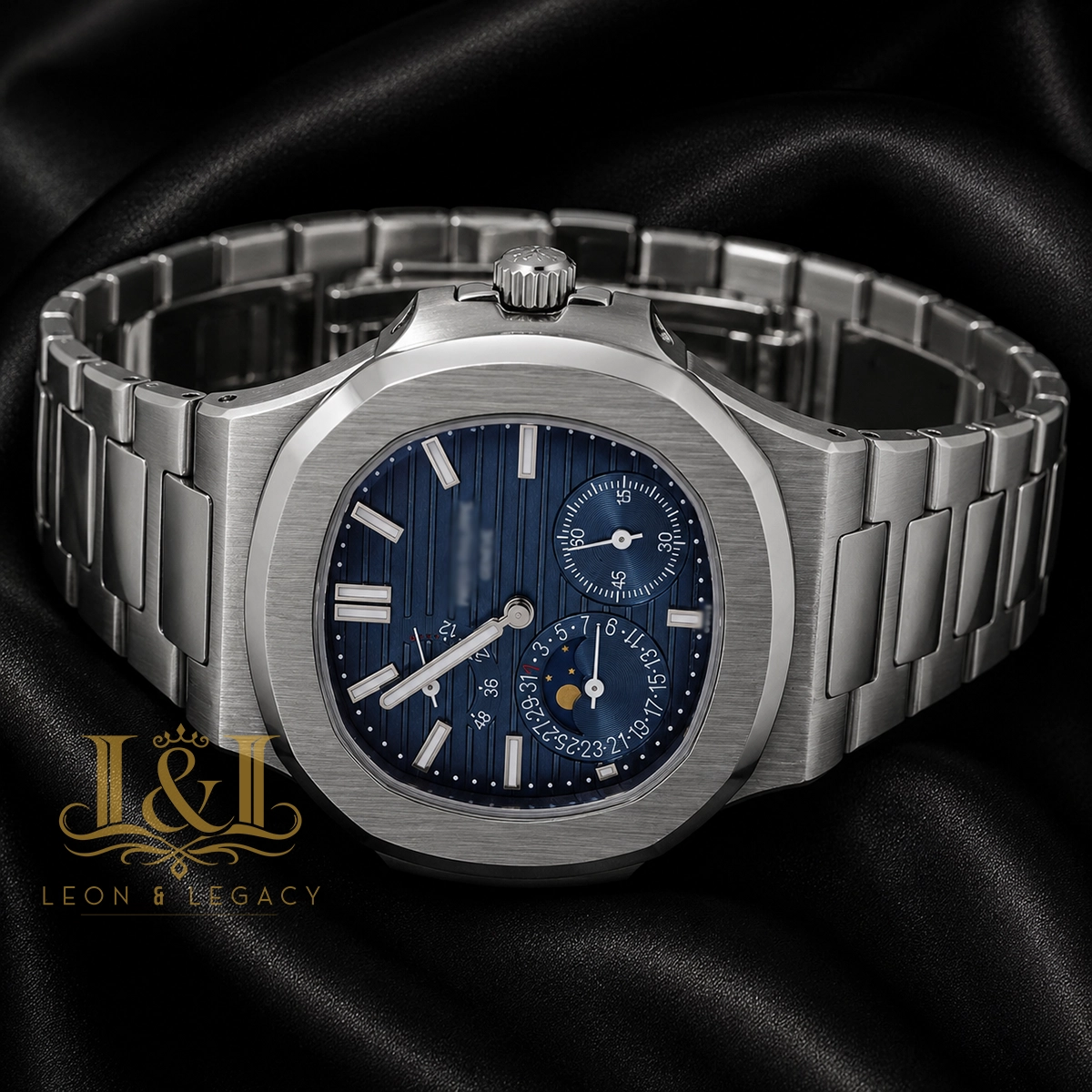 Chronograph Moon Phase Silver With Blue Dial Automatic Watch