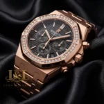 Chronograph Rose Gold Black Dial Stone Bezel