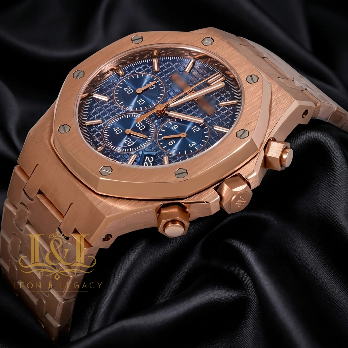 Chronograph Rose Gold Blue Dial 1 copy