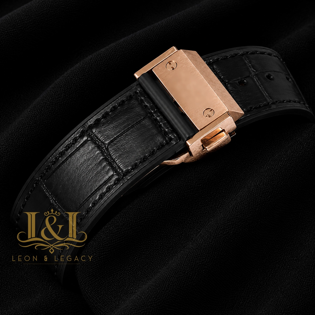 Chronograph Rose Gold Case With White Dial & Black Leather Strap