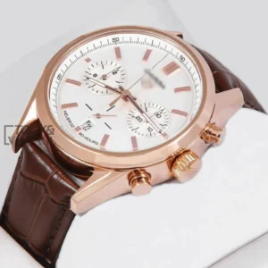 Chronograph Rose Gold Case with White Dial and Brown Leather Strap Watch