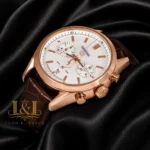Chronograph Rose Gold Case with White Dial and Brown Leather Strap Watch