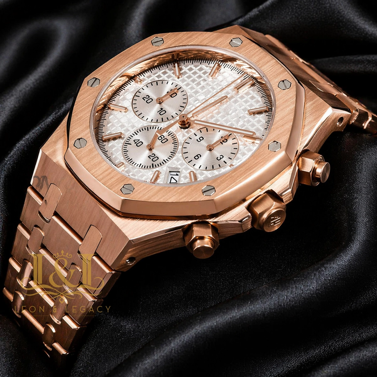 Chronograph Rose Gold Silver Dial 1 copy