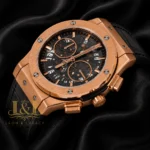 Chronograph Rose Gold Watch With Brown Skeleton Dial & Black Leather Strap