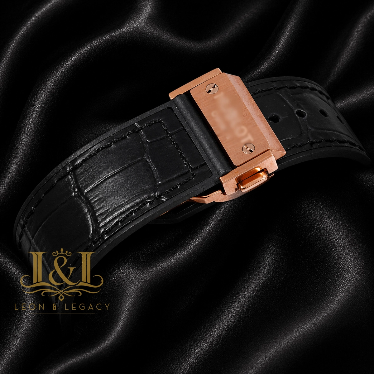 Chronograph Rose Gold Watch With Brown Skeleton Dial & Black Leather Strap