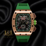 Chronograph Rose Gold Watch With Green Rubber Strap