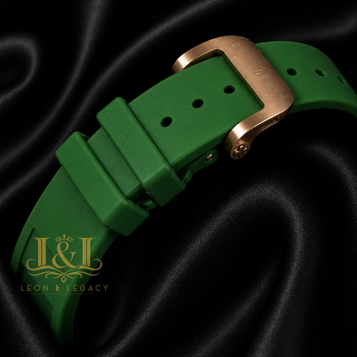 Chronograph Rose Gold Watch With Green Rubber Strap