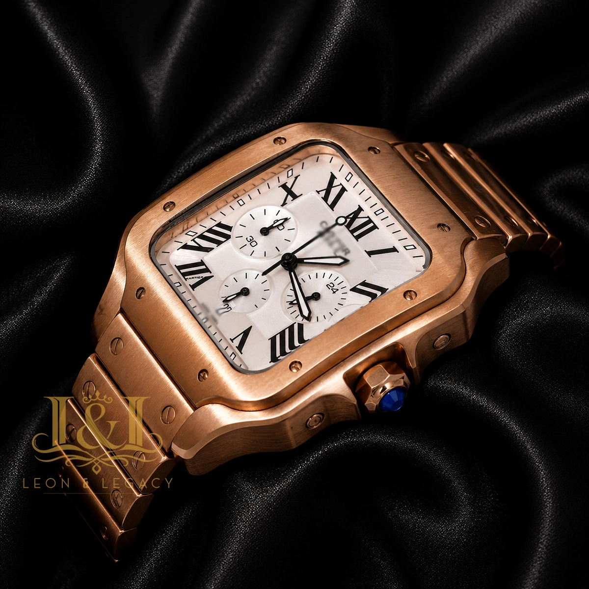 Chronograph Rose Gold Watch With Silver Dial and Chain 1 copy