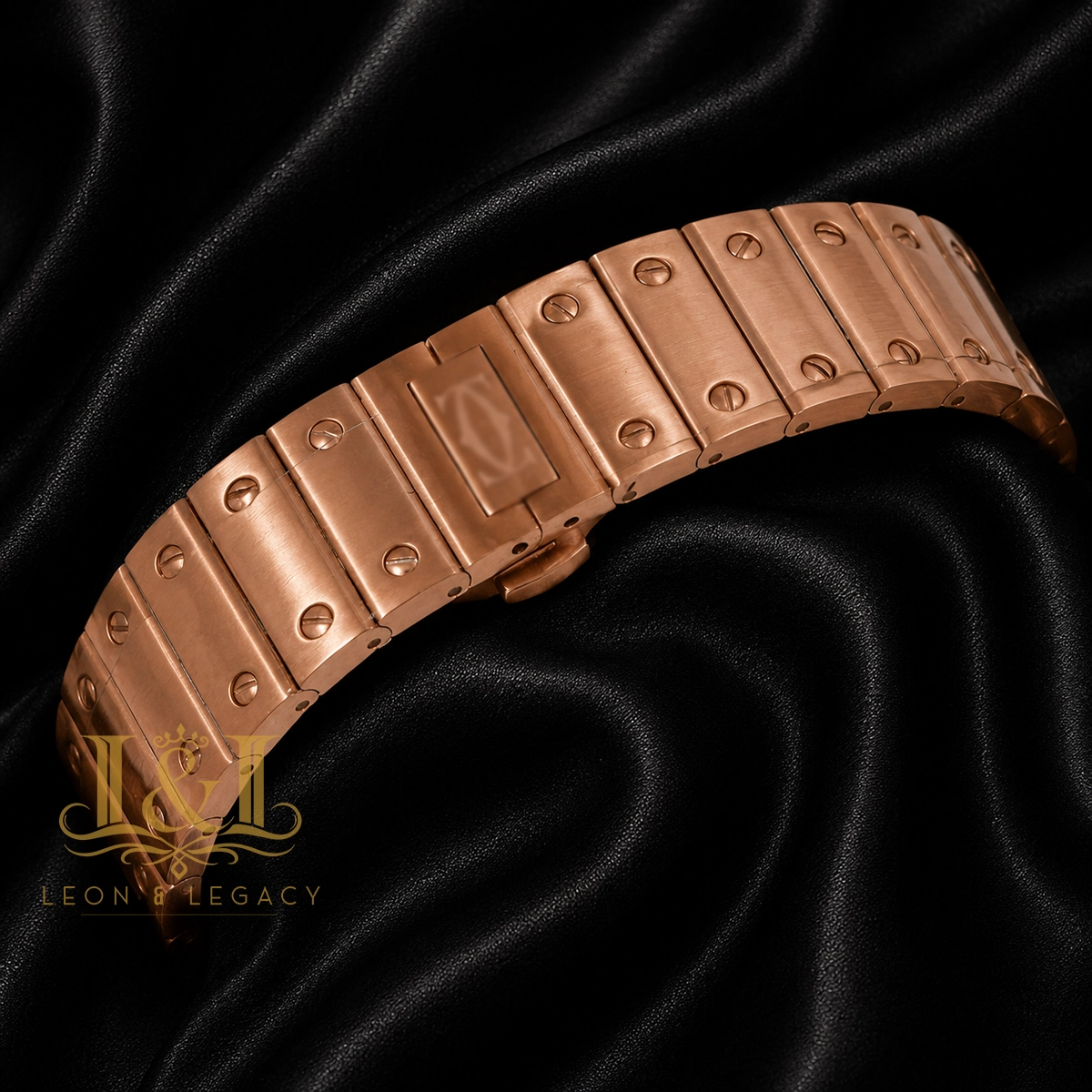 Chronograph Rose Gold Watch With Silver Dial and Chain