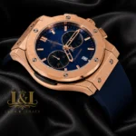 Chronograph Rose Gold Watch with Blue Dial and PVC Strap