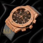 Chronograph Rose Gold Watch with Charcoal Gray Dial and PVC Strap