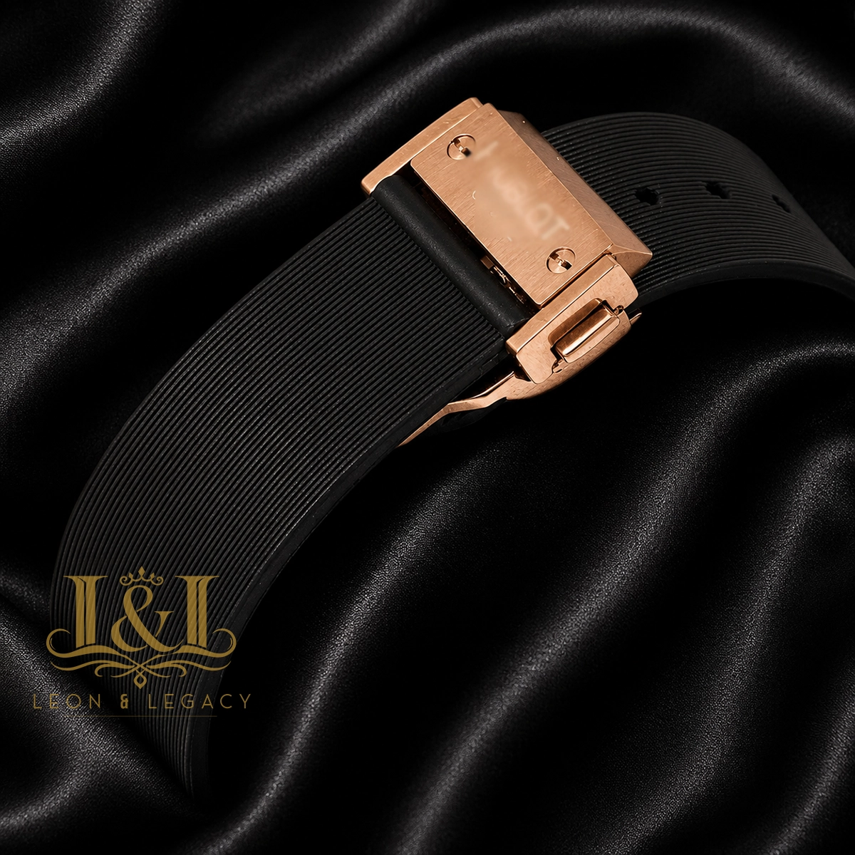 Chronograph Rose Gold Watch with Dial and Black PVC Strap