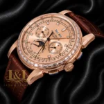 Chronograph Rose Gold Watch with Dial and Leather Strap