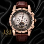 Chronograph Rose Gold Watch with Gray Dial and Leather Strap